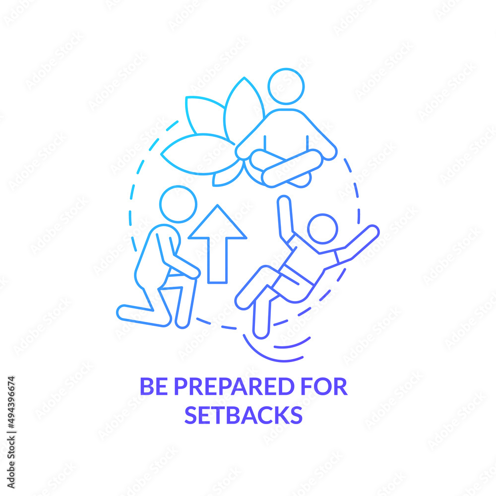 Be prepared for setbacks blue gradient concept icon. Maintaining weight after low carb diet abstract idea thin line illustration. Isolated outline drawing. Myriad Pro-Bold font used Be prepared for setbacks blue gradient concept icon. Maintaining weight after low carb diet abstract idea thin line illustration. Isolated outline drawing. Myriad Pro-Bold font used