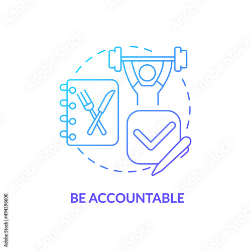 Be accountable blue gradient concept icon. Write down what you eat. Maintaining weight after diet abstract idea thin line illustration. Isolated outline drawing. Myriad Pro-Bold font used photo