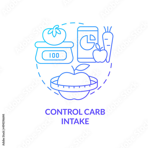 Control carbohydrates intake blue gradient concept icon. Maintaining weight after long term diet abstract idea thin line illustration. Isolated outline drawing. Myriad Pro-Bold font used