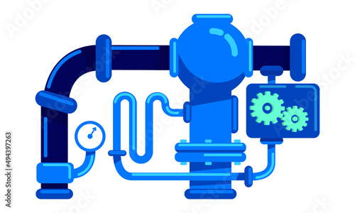 Pipes for water supply semi flat color vector object. Full sized item on white. Plumbing pipes. Steel piping systems simple cartoon style illustration for web graphic design and animation