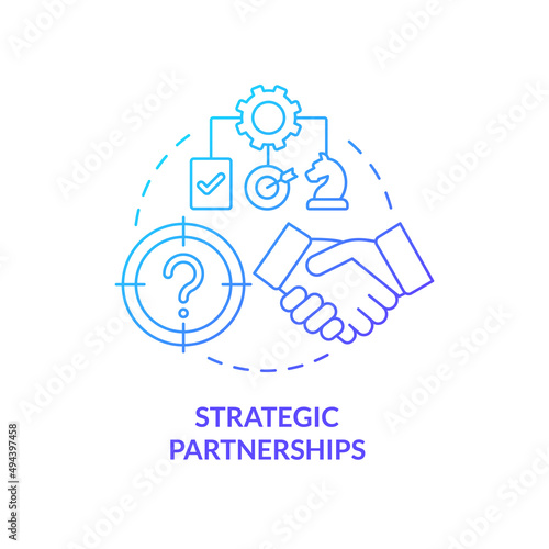 Strategic partnerships blue gradient concept icon. Cooperation process. Business development abstract idea thin line illustration. Isolated outline drawing. Myriad Pro-Bold font used