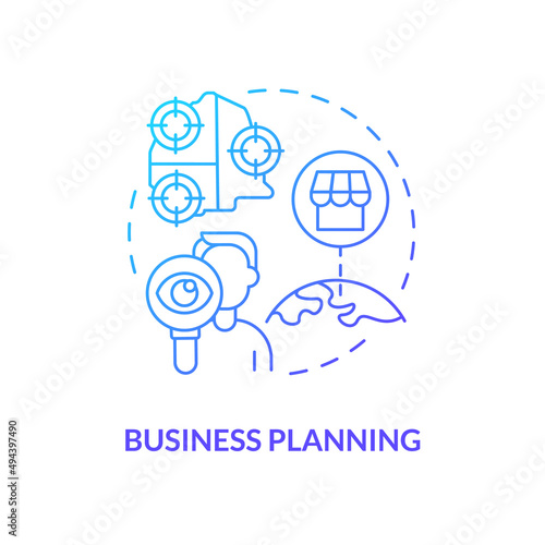 Business planning blue gradient concept icon. Marketing strategy. Enterprising development abstract idea thin line illustration. Isolated outline drawing. Myriad Pro-Bold font used