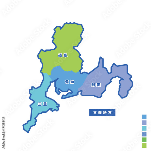 日本の地域図 東海地方 雨の日カラーで色分けマップ photo