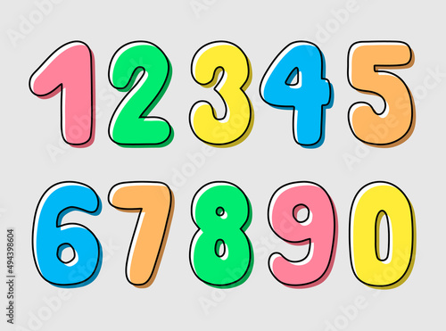 Set of colorful numbers isolated on a grey background. Vector illustration for children, greeting card template.