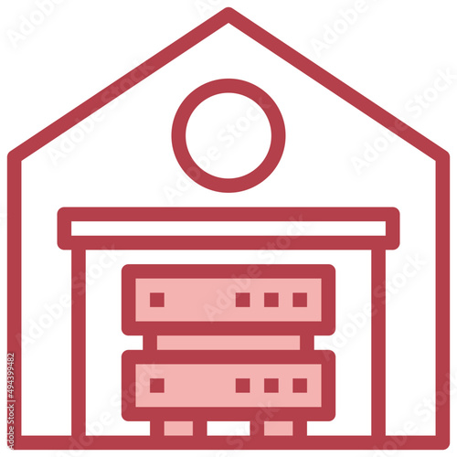 DATA WAREHOUSE red line icon,linear,outline,graphic,illustration