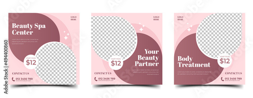 Feminine square banner design for spa, massage, and beauty care social media post template design