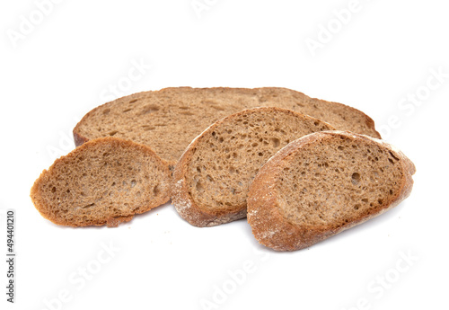 Bread toasts, crackers on a white background.
