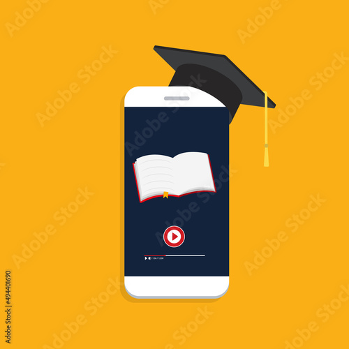 Online learning. Concept of webinar, business online training, education on smartphone or e-learning concept. Vector Illustration