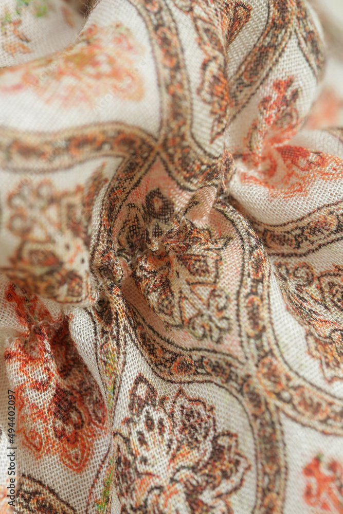 Close up of textured linen fabric with geometric print Close up of textured linen fabric with geometric print