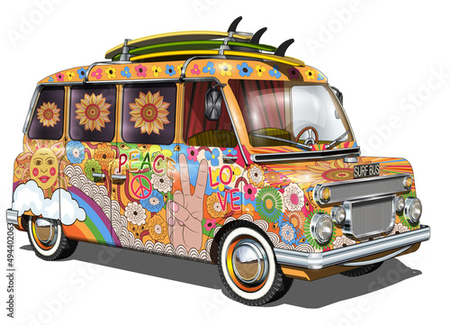 Retro surf bus isolated on white background.
