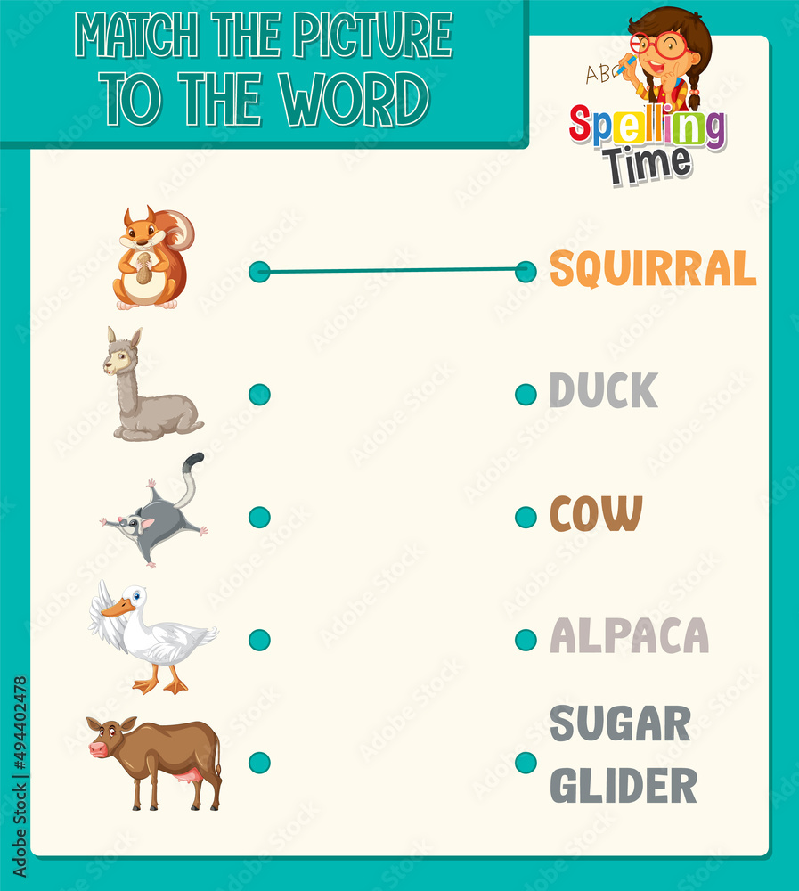 Word to picture matching worksheet for children Word to picture matching worksheet for children