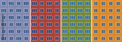 Collection of walls of apartment buildings. Parts of architectural objects.