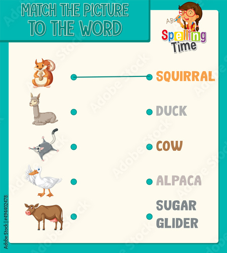 Word to picture matching worksheet for children