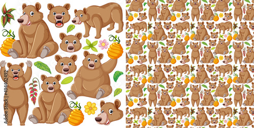 Seamless pattern with cartoon wild animals