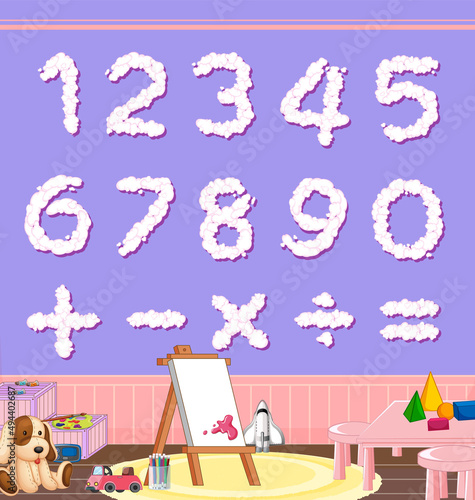 Number 0 to 9 with math symbols