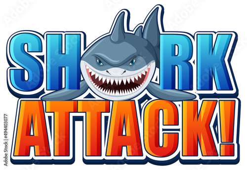 Shark attack font logo with cartoon aggressive shark