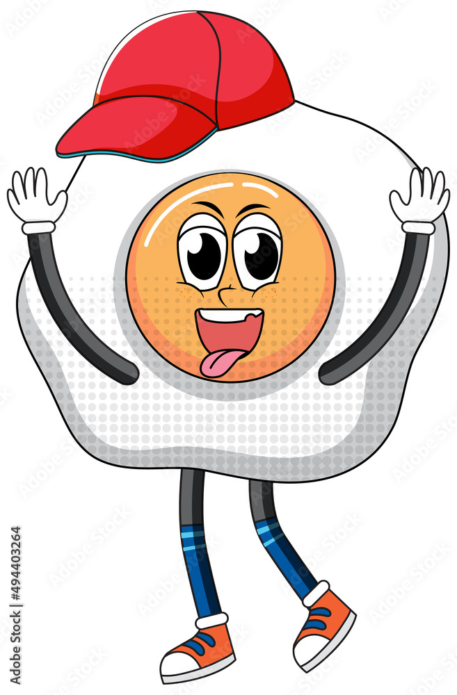 Obraz premium A fried egg cartoon character on white background