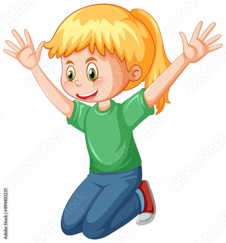 A happy girl sitting on white background