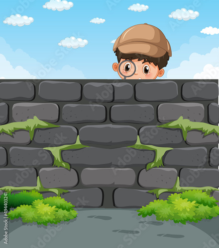 Detective wearing brown overcoat  behind the wall