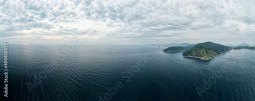 Aerial drone shot Landscape Panorama view, Laempromthep with Andaman sea in Phuket island, Thailand in travel trip concept. photo