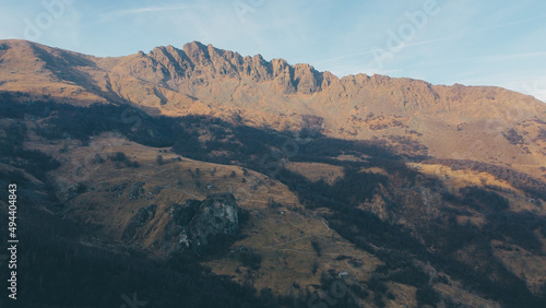 Aerial view of mountain peaks in the Italian Alps.