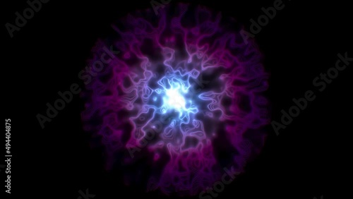 A circle of blue and pink strokes zooming slowly on a black background. 3D rendering graphic background.