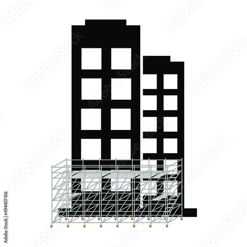 Scaffolding used to build a building on a white background.