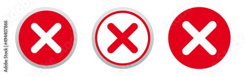 Three different red crosses, symbol for refusal, cancel or denial, isolated on white background