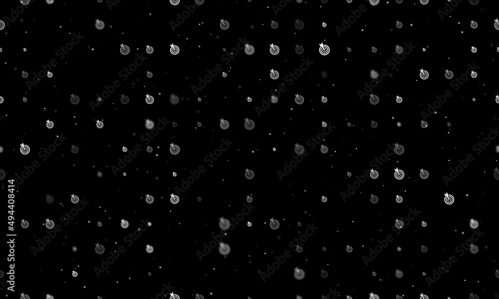 Seamless background pattern of evenly spaced white goal symbols of different sizes and opacity. Vector illustration on black background with stars Seamless background pattern of evenly spaced white goal symbols of different sizes and opacity. Vector illustration on black background with stars