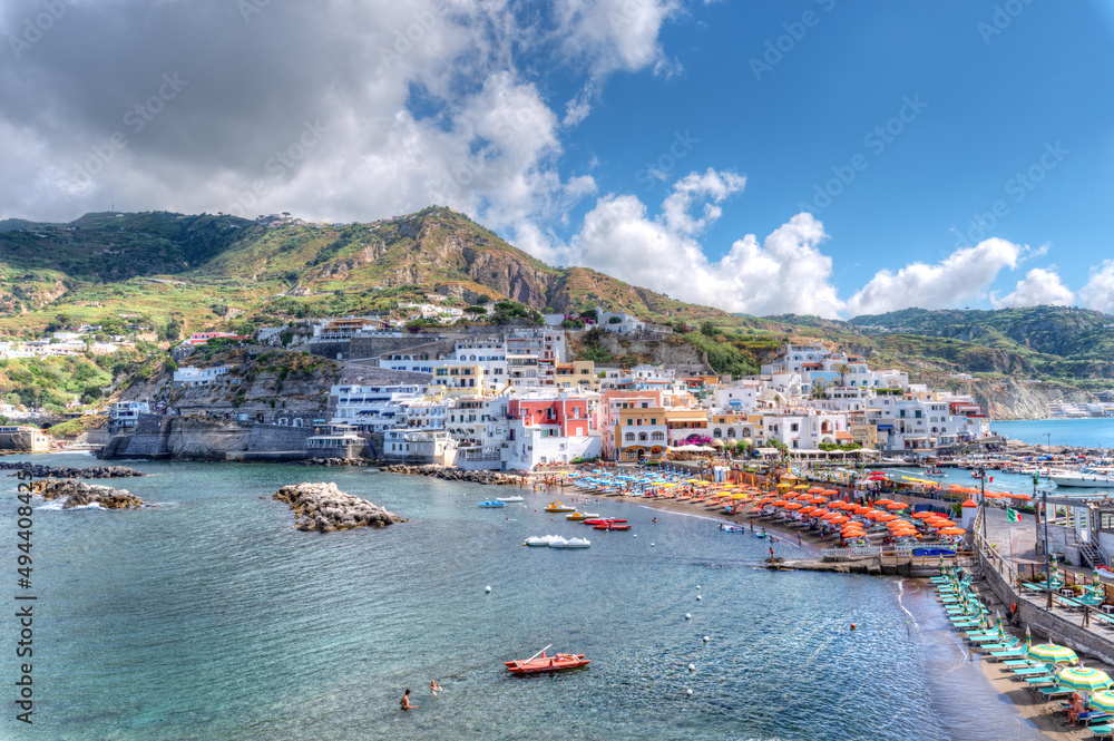 Fototapeta premium Landscape with Sant Angelo fishing village, coast of Ischia, italy
