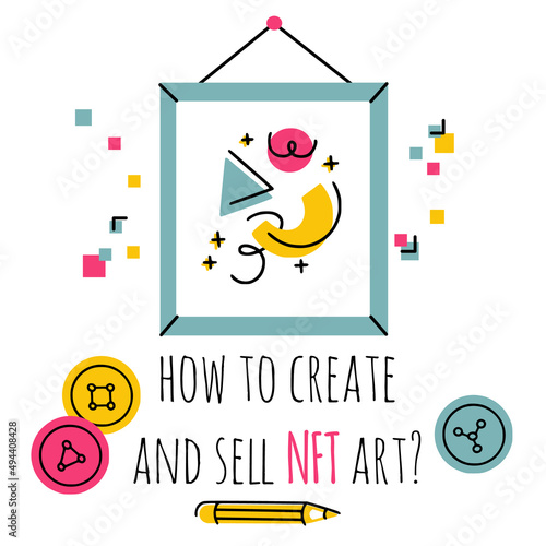 Banner with modern abstract geometric painting as NFT art. Great for banners, on boarding screens, social media and any other web recourses.