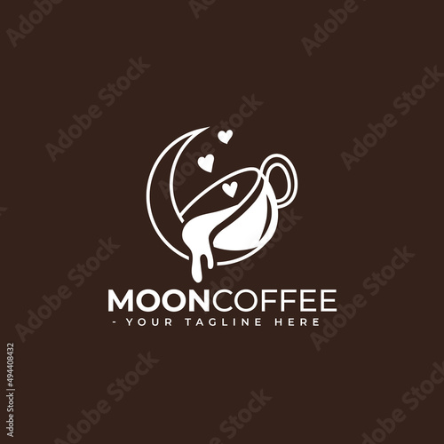 Coffee and moon logo with love template