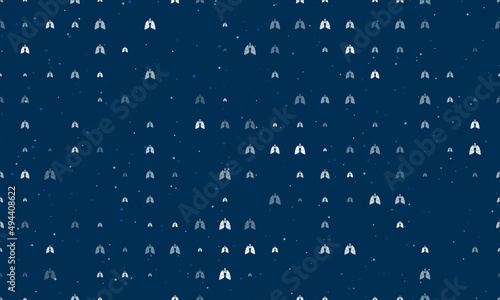 Seamless background pattern of evenly spaced white lungs symbols of different sizes and opacity. Vector illustration on dark blue background with stars