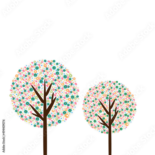 Dos árboles con flores de colores.
