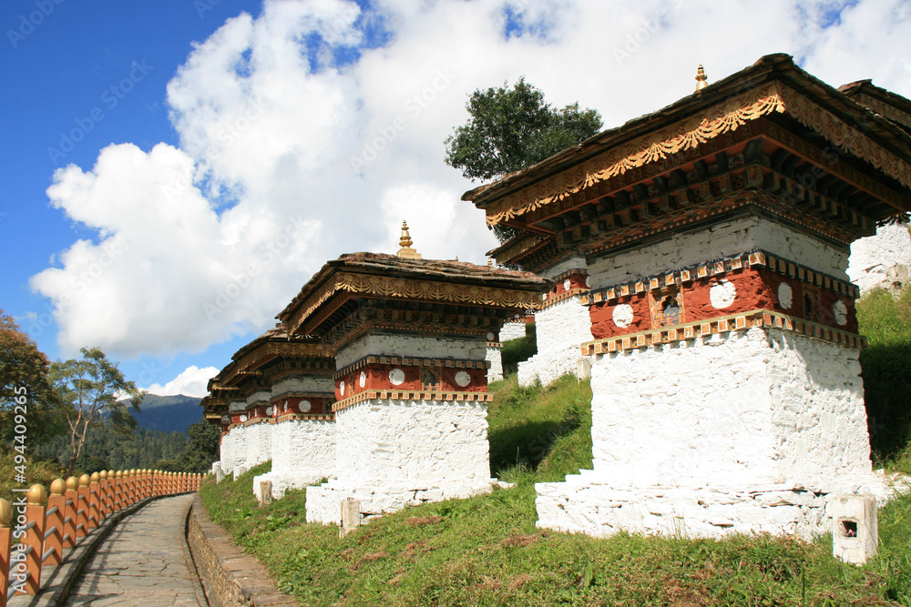 buddhist monument (druk wangyal chortens) at dochula pass in bhutan