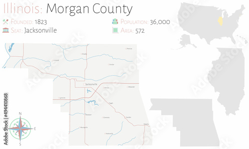 Large and detailed map of Morgan county in Illinois  USA.