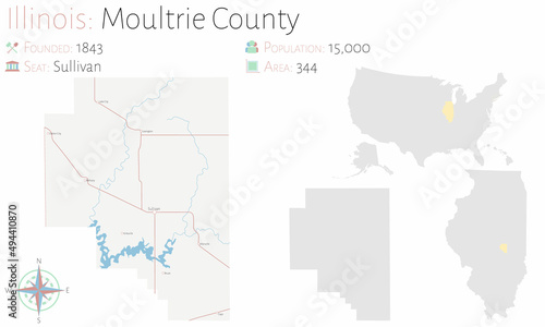 Large and detailed map of Moultrie county in Illinois  USA.