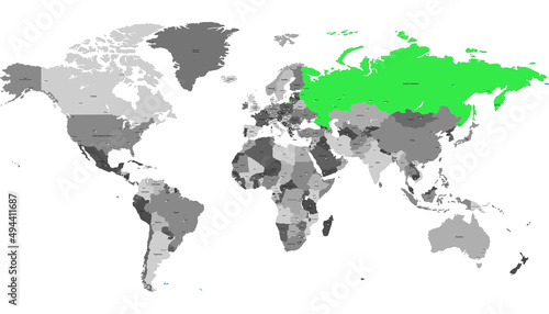 World map. Map of Russia. Russian federation. Color vector modern.  