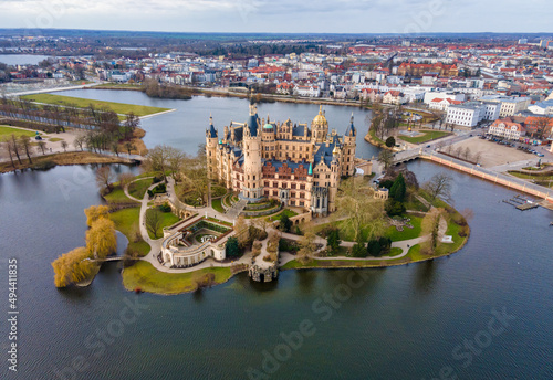 Skyline of Schwerin (Germany) with castle building photo