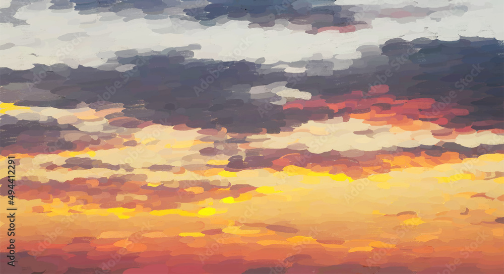 Abstract oil painting evening sky in beige and bright colors. Colored clouds. Contemporary art random paint strokes in warm colors. Abstract painting vector illustration. Painting sky with deep color. Abstract oil painting evening sky in beige and bright colors. Colored clouds. Contemporary art random paint strokes in warm colors. Abstract painting vector illustration. Painting sky with deep color.