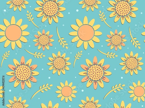 Abstract sunflowers seamless pattern on pastel background. Summer floral pattern. Flat design for fabrics  textiles  nursery decor  packaging 