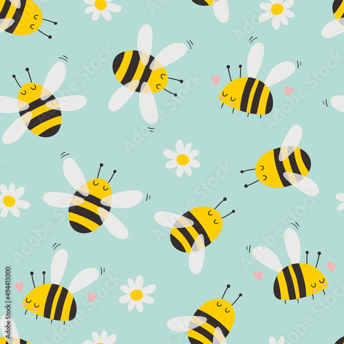 Seamless patern with cute bee. Vector