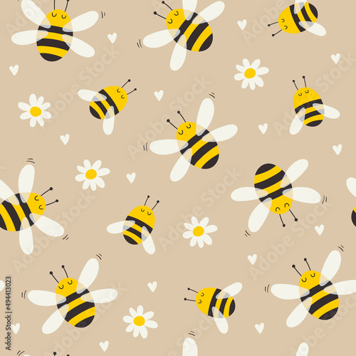 Seamless patern with cute bee. Vector