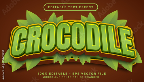 crocodile 3d text effect and editable text effect with leaf illustration