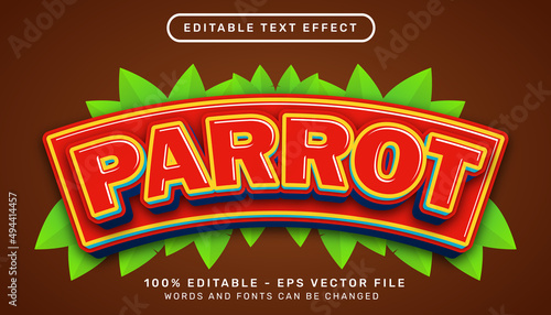 parrot 3d text effect and editable text effect with leaf illustration