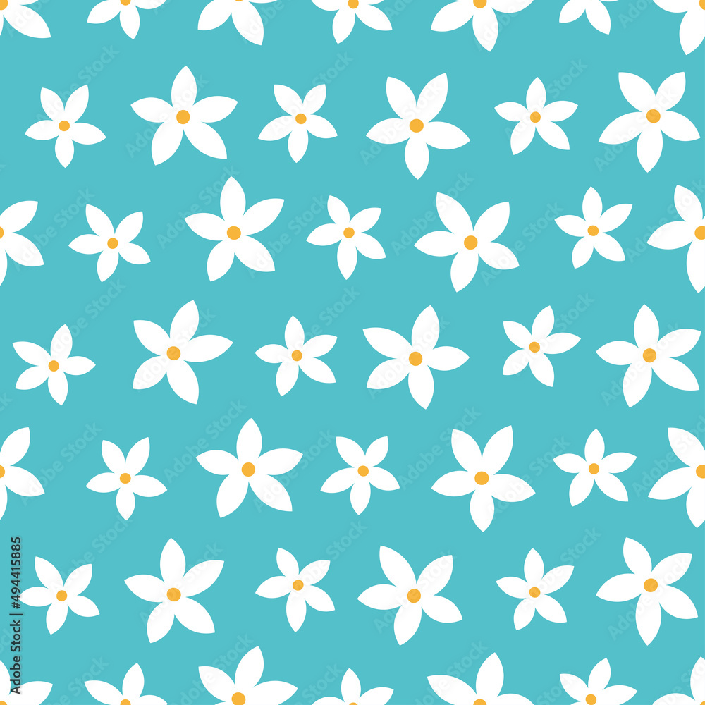 Blue seamless pattern with white flowers. Blue seamless pattern with white flowers.