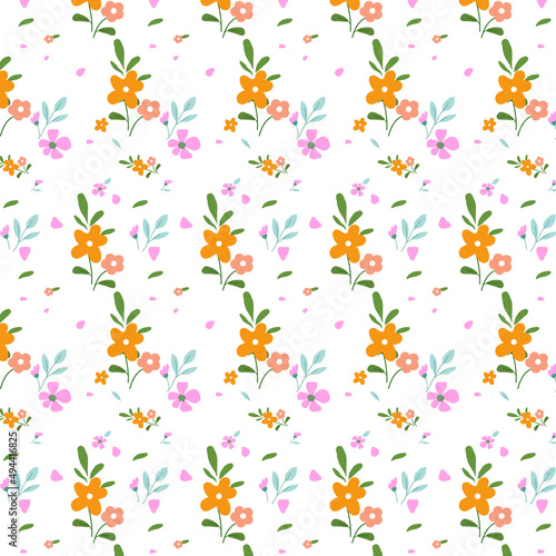 Floral pattern with small flowers. Style 50 s, 60 s . Factory textiles. seamless background with flowers
