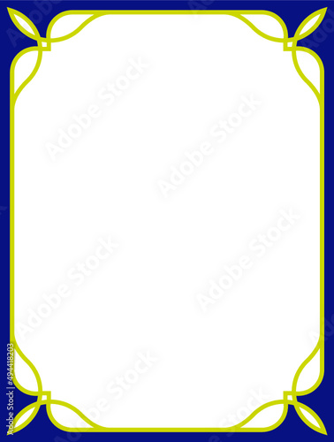 Blue photo frame in vintage classical style. Vector rectangular retro photographic border