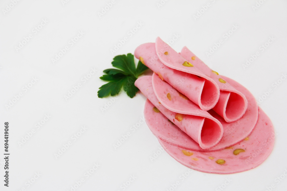 thinly sliced round slices of meat sausage thinly sliced round slices of meat sausage