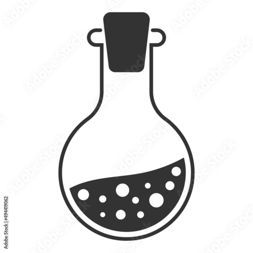 Bottle with magic potion, icon sign of alchemy and magic, elixir of love
